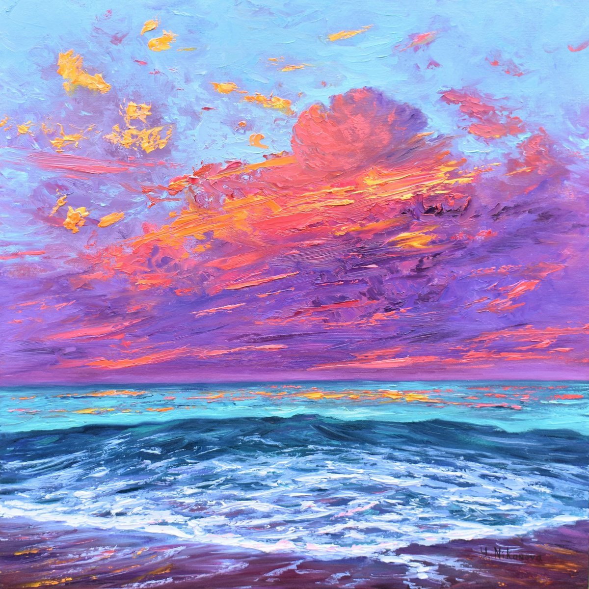 Expressive Oil Painting , Bright Clouds By Yulia Nikonova, 20 X 20, Artwork For Sale On Artfinder