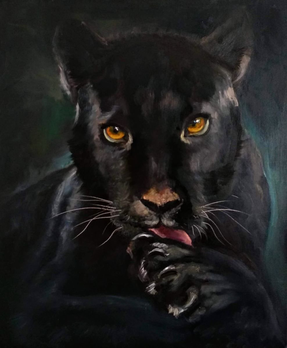 Mystic Eyes Black Cat Painting Wild Animals Panther Night Queen Animals Felinity by Anastasia Art Line