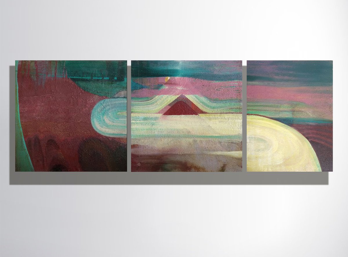 Abstract Landscape Oil Painting By Marya, 98 X 35", "The Road" Triptych, Original Artwork