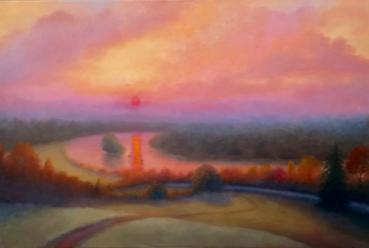 Impressionistic Landscape Oil Painting By Lee Campbell, 36 X 24", Petersham Glow, Original Artwork