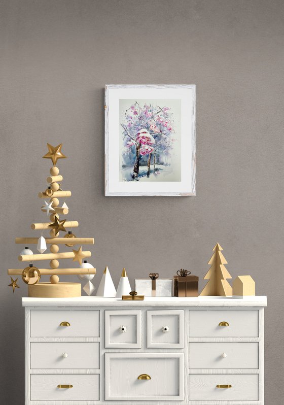 Spring snowfall and blooming