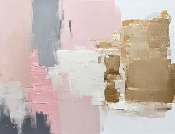 Powder Pink and Gold Abstract