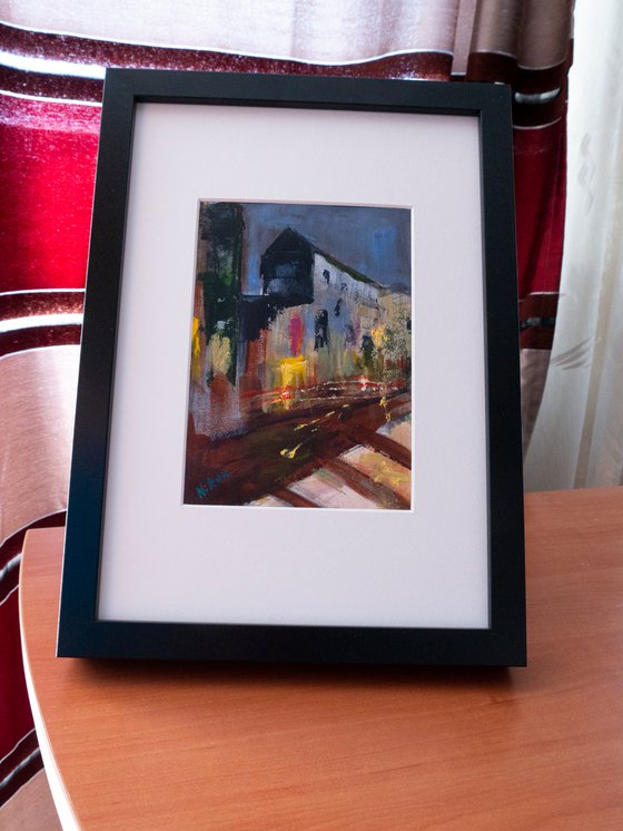 Midnight Crosswalk / 23x32cm [Framed] - Acrylic Painting