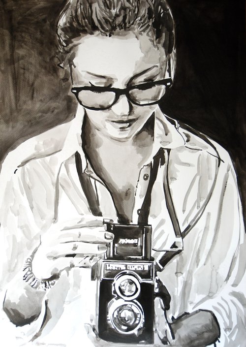 Girl with camera / 70 x 51 cm by Alexandra Djokic