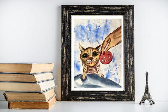 Cat original watercolor painting