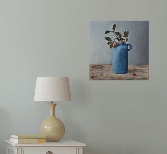 Blue Vase And Berries