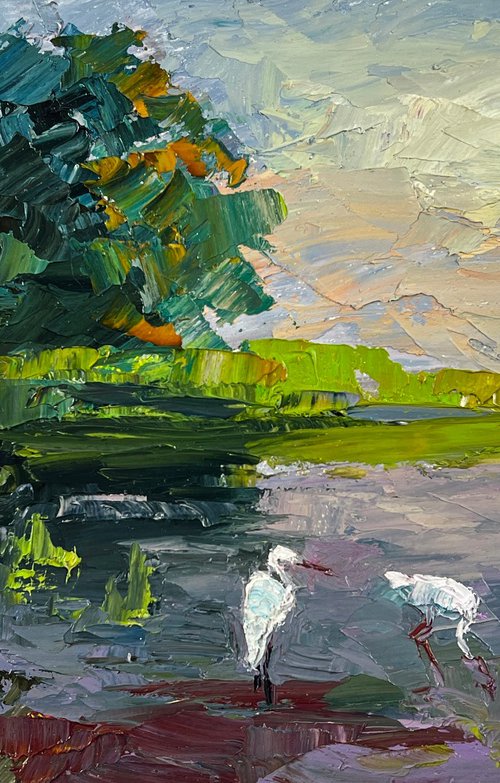 Storks by the Pond by Boris Serdyuk