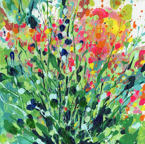 Color Burst -  Abstract Meadow Flower Painting  by Kathy Morton Stanion