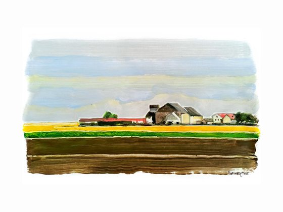 Landscape with farm in spring