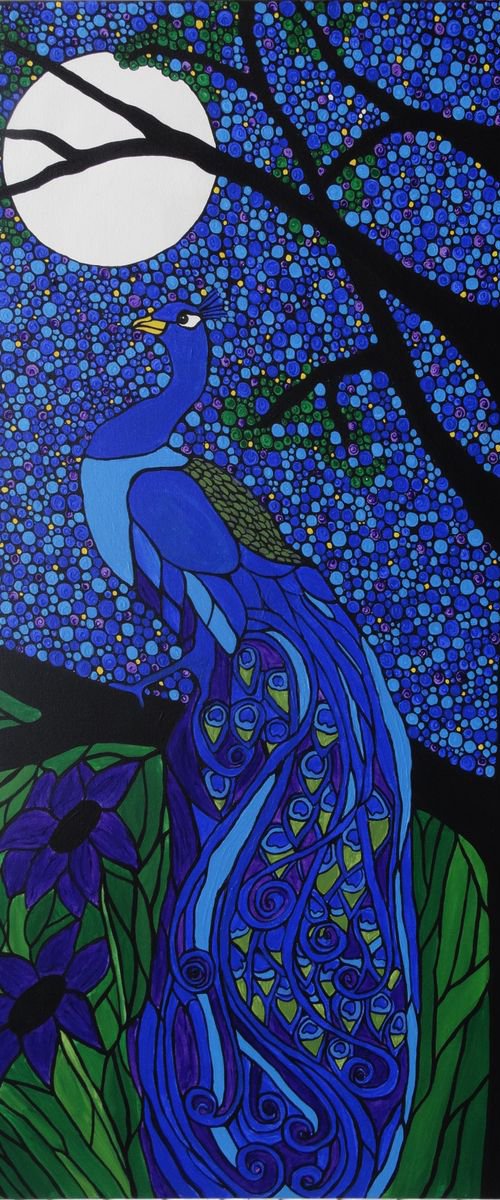 Peacock in the moonlight by Rachel Olynuk