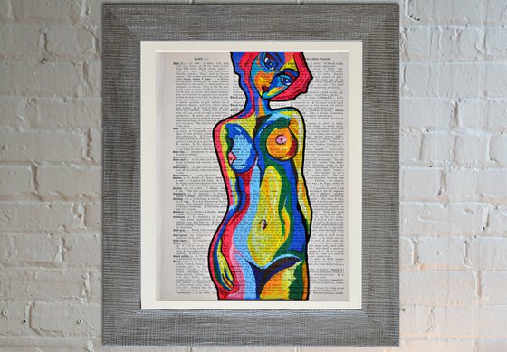 Picasso Women - Collage Art on Large Real English Dictionary Vintage Book Page