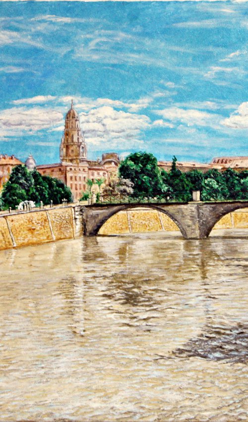 The old bridge with ochre and blue.  El puente viejo con ocre y azul. by Jesús Gómez