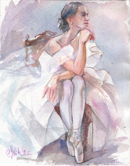 Dreaming of ballet (ballerina watercolor painting) by Irina Bibik-Chkolian