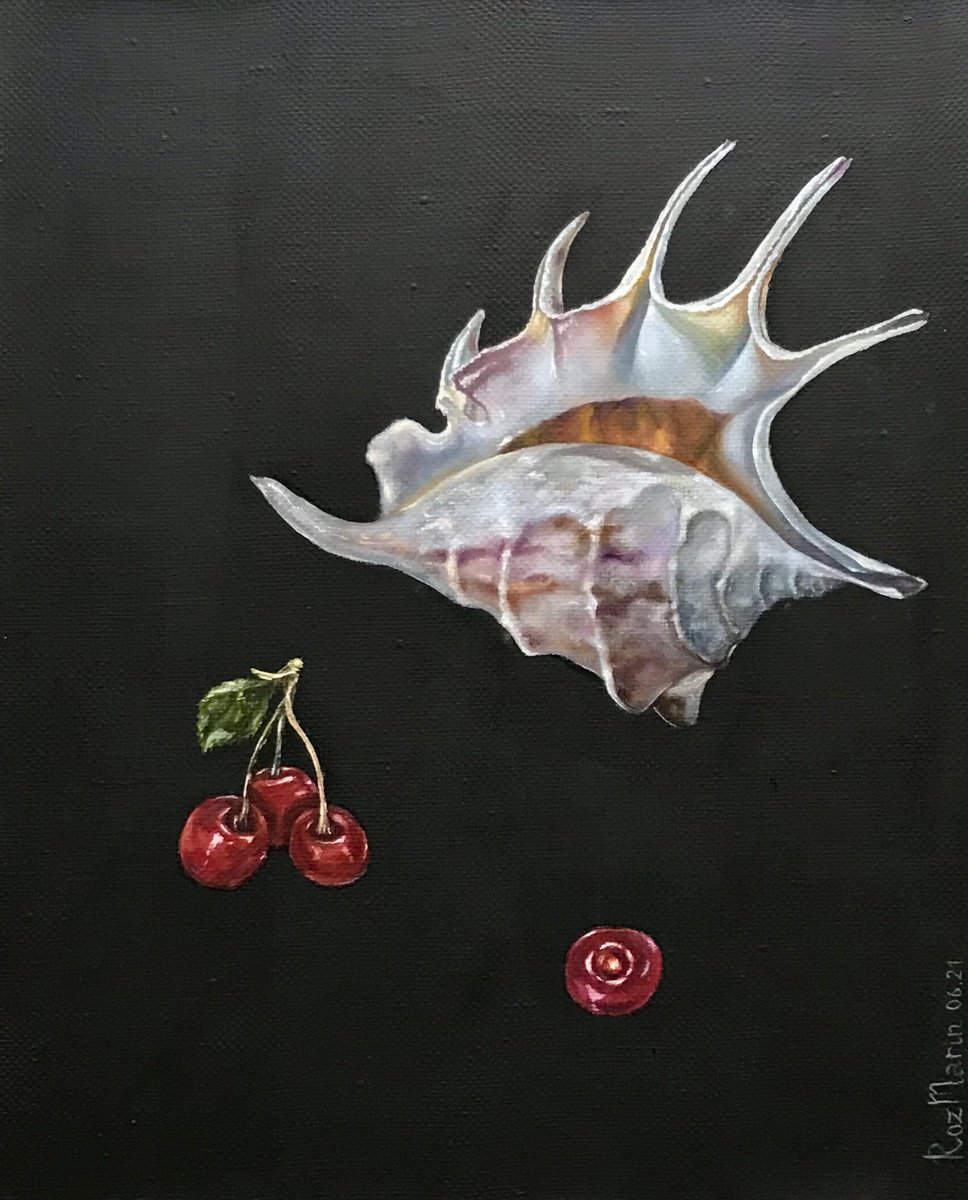 Photorealistic Oil Painting , Shell & Cherry By Marina Deryagina, 16 X 20, Artwork For Sale On Artfinder