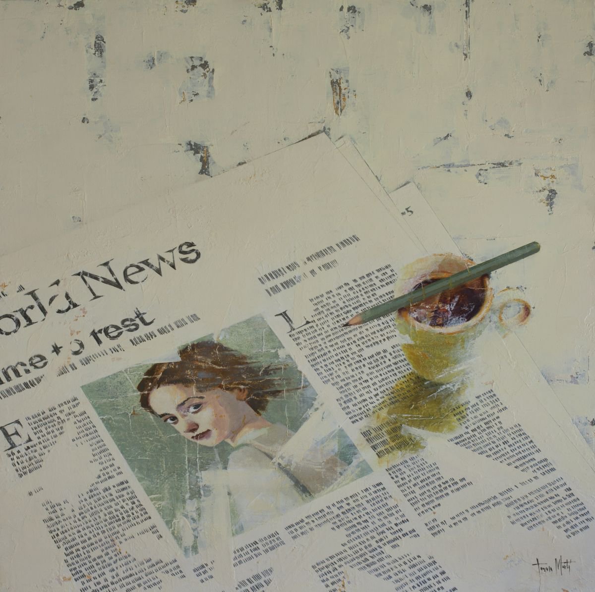 Urban And Pop Portrait Acrylic Painting By Tomasa Martin, 20 X 20", Time To Rest Ii, Original Artwork