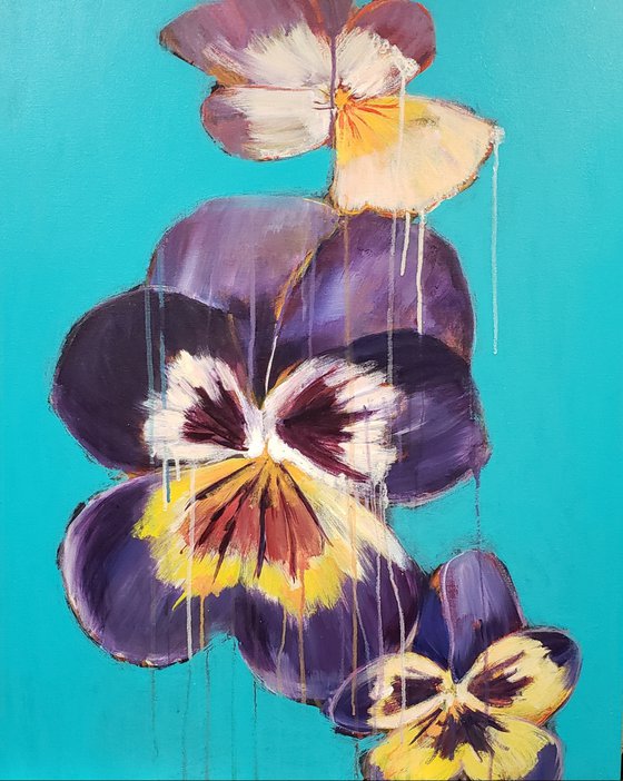 Pansies in turquoise