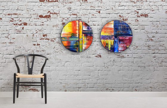 "Coming Full Circle" - Save As A Series - Original PMS Oil Painting Diptych On Circular Wooden Panels - 36 x 18 inches