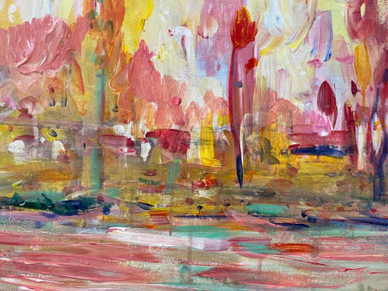 Park, water lilies sunset, 130cm x 95cm