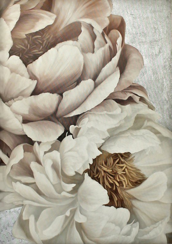 "Silk Flowers 2" White pink silver peonies