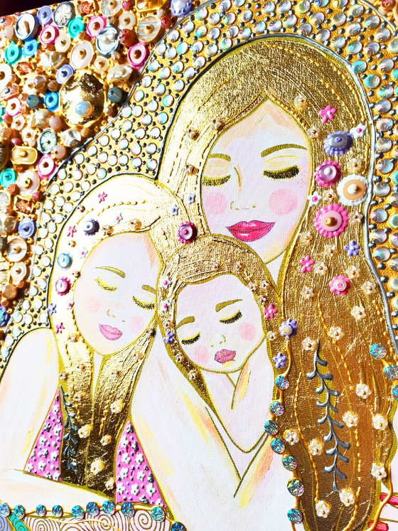 Mom and daughters. Gemstones art