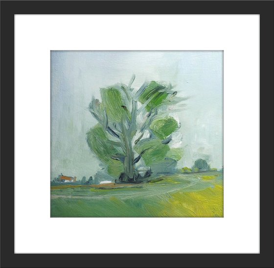 SUMMER TREE & DWELLING, WARWICKSHIRE LANDSCAPE. Original Landscape Oil Painting.