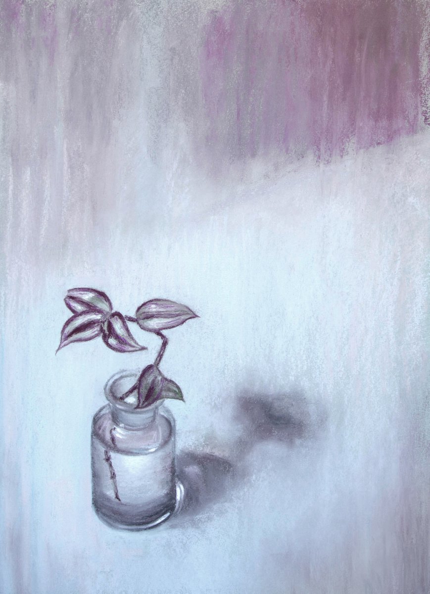 Impressionistic Botanical Pastel Drawing By Inna Medvedeva, 13 X 18, Flower In A Glass Bottle, Original Artwork
