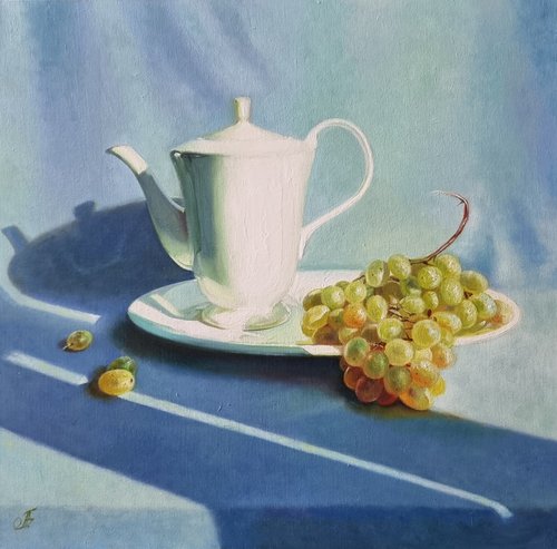 "Morning still life with grapes."   still life  liGHt original painting  GIFT (2022) by Anna Bessonova (Kotelnik)