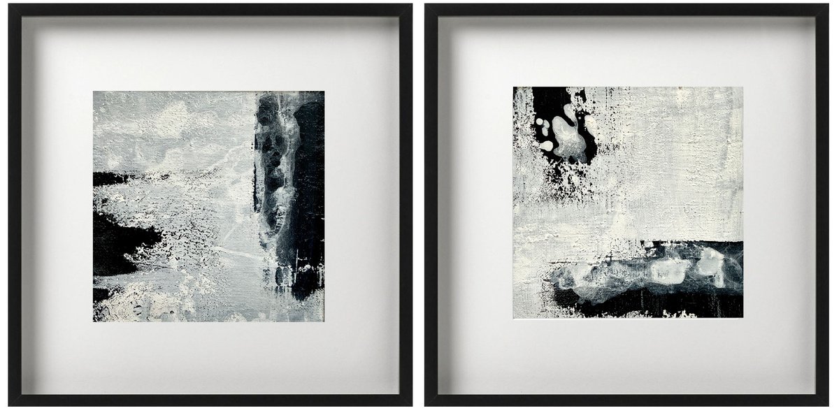 Abstraction No. 15720 5+6 - set of 2 black and white by Anita Kaufmann
