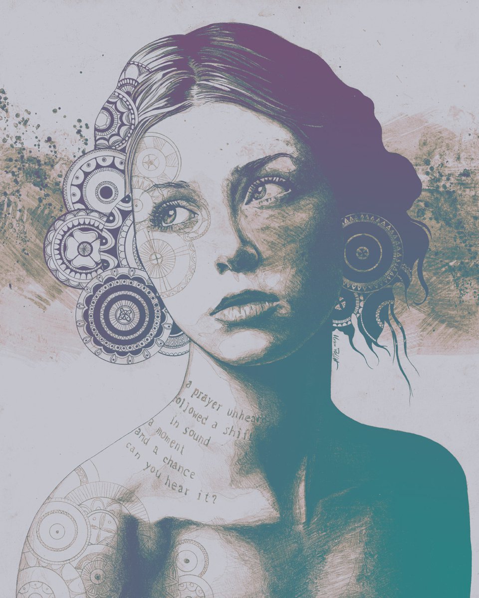 Ayil rainbow | vintage female portrait | lady with mandala doodle drawings | giclee art pr... by Marco Paludet