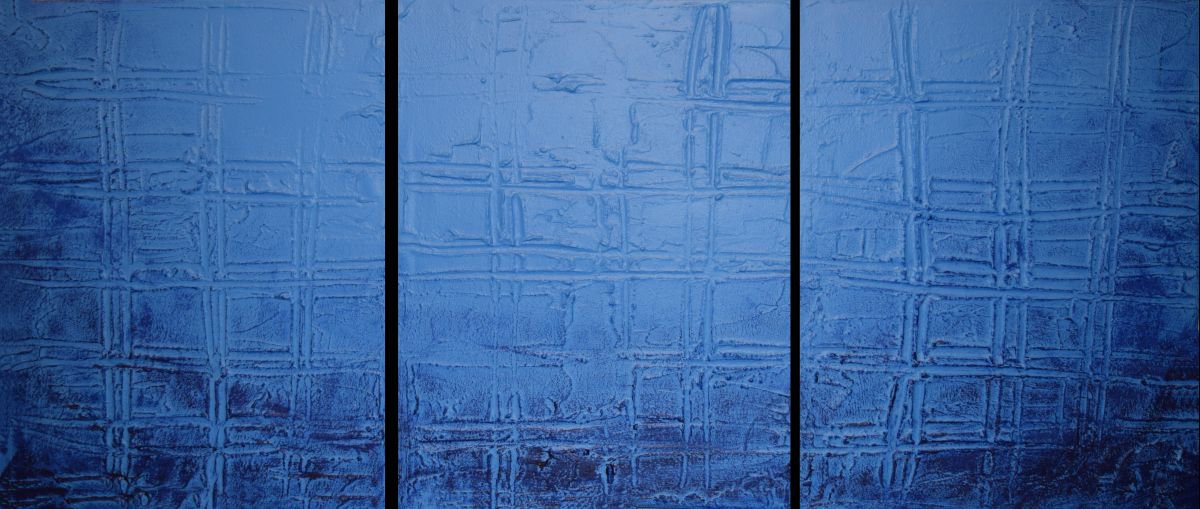 Abstract Acrylic Painting By Stuart Wright, 48 X 20", Blue Biyou Square Series, Original Artwork