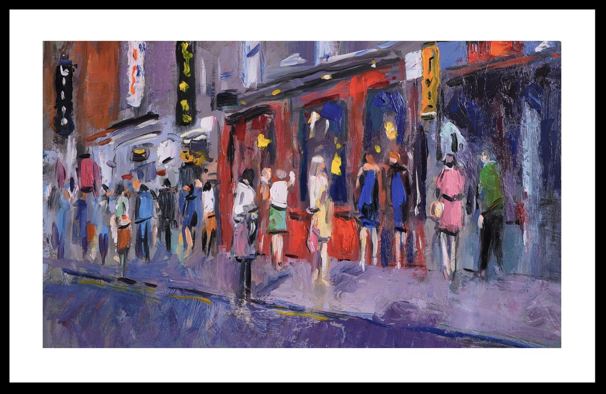 Impressionistic Cityscapes Oil Painting By Andre Pallat, 22 X 15, Shopping In Carnaby Street, Original Artwork
