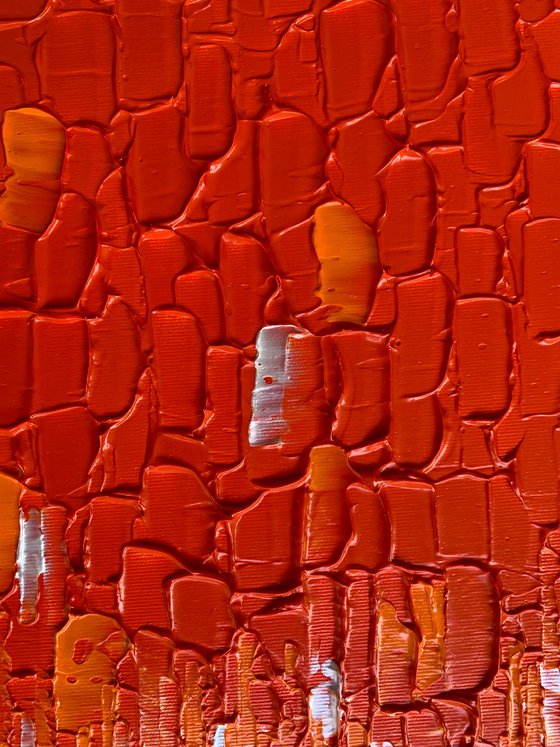 COMMISSIONED ARTWORK FOR MARK - CASCADE OF ORANGE #2 - LARGE, TEXTURED, PALETTE KNIFE ABSTRACT ART – EXPRESSIONS OF ENERGY AND LIGHT. READY TO HANG!