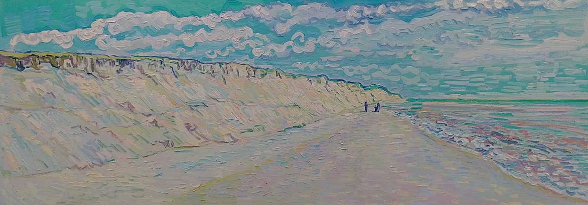 Impressionistic Landscape Oil Painting By Nigel Dickerson, 39 X 18", Covehithe Beach, Original Artwork