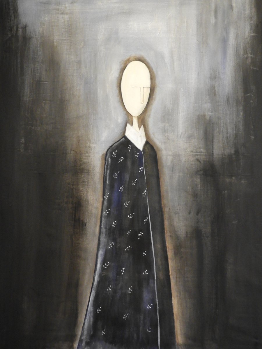 The man in blue - oil on cotton fabric by Silvia Beneforti