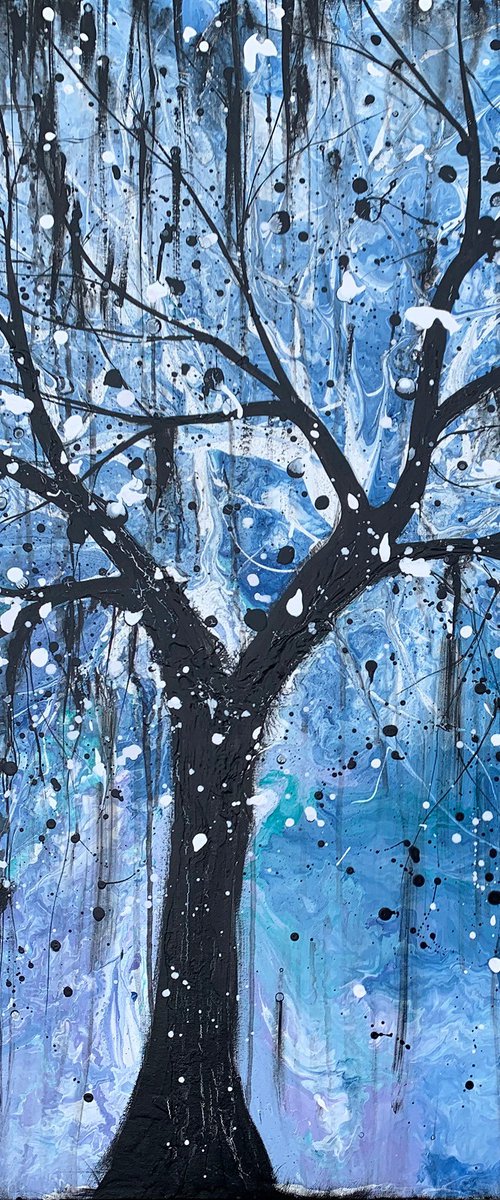 Black & Blue Abstract Tree Large II by Carol Wood