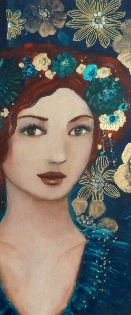 The precious blue woman portrait in an Art deco style. by Loetitia Pillault