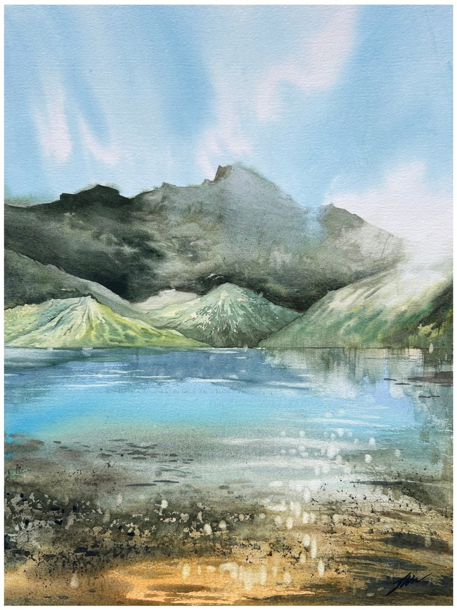 Impressionistic Watercolour , Silent Mountain Lake By Nazar Grunyka, 11 X 15, Artwork For Sale On Artfinder