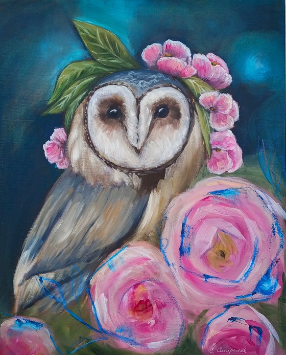 Owl With Roses