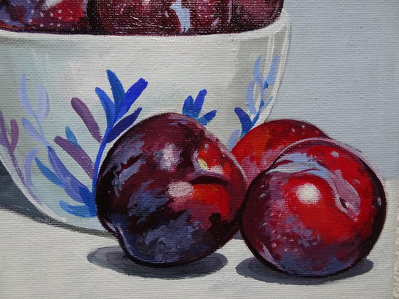 Plums In Blue And White Bowl