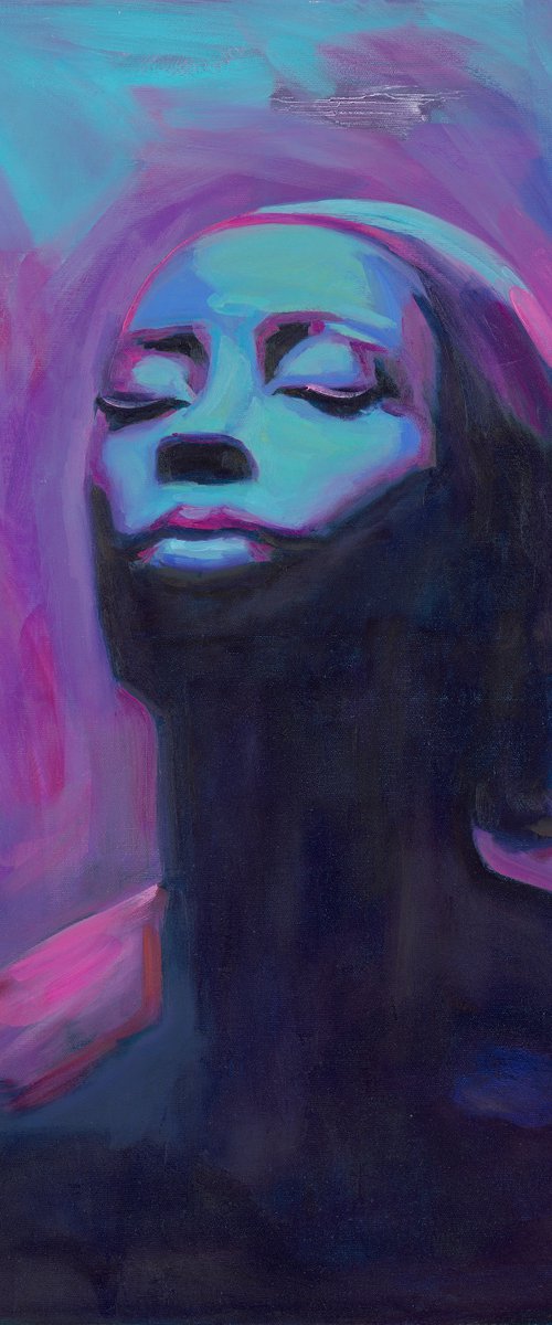 Celebrity portrait: African American woman figure in purple and lavander by Anna Miklashevich