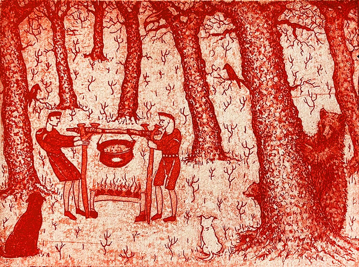 Animal Etchings & Engravings By Tim Southall, 8 X 7", Feast, Original Artwork