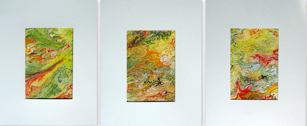 Abstract Acrylic Painting By Cb., 47 X 20, Yellow Spirit (Triptych), Original Artwork