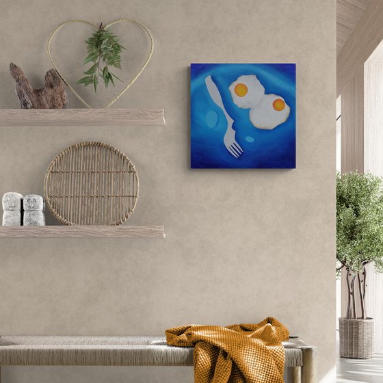 Still life with baked eggs