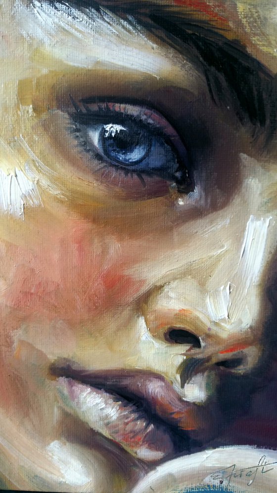 "Anais" 24x20x0,2cm Original oil painting on board,ready to hang