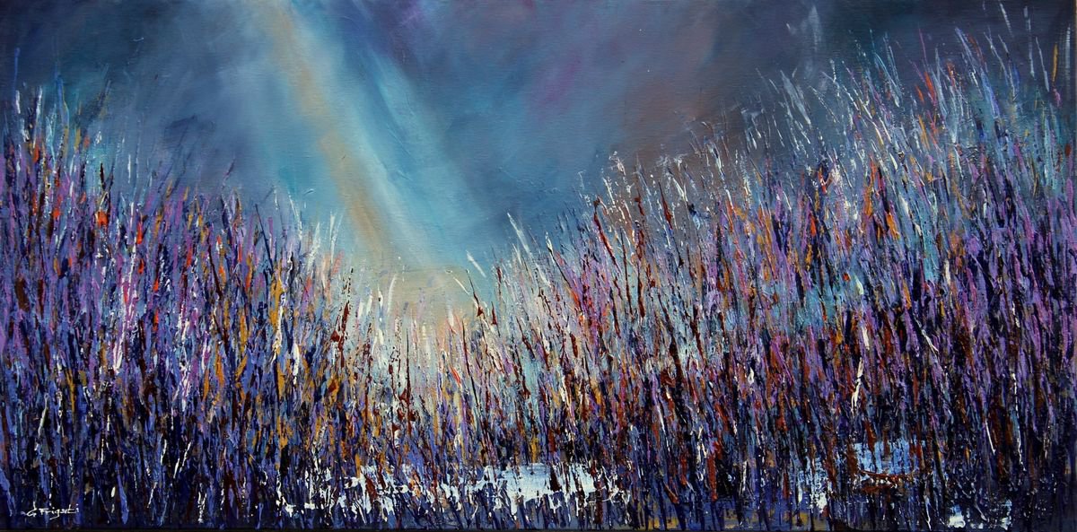 Abstract Landscape Acrylic Painting By Cecilia Frigati, 39 X 20, Beauty Of Darkness #11, Original Artwork