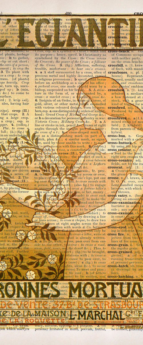 A L'Eglantine Couronnes Mortuaires - Collage Art Print on Large Real English Dictionary Vintage Book Page by Jakub DK - JAKUB D KRZEWNIAK