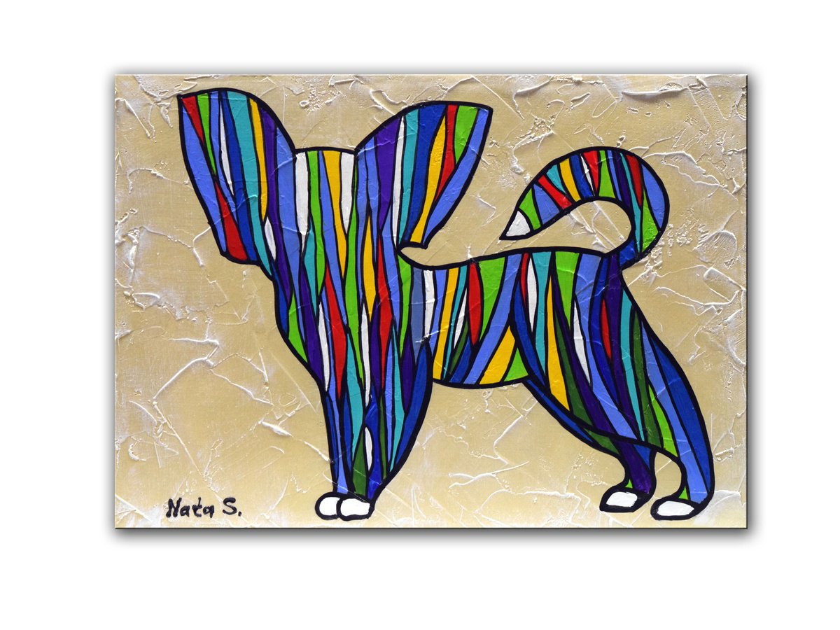 Chihuahua Dog - Original Abstract Rainbow Dog Painting by Nataliya Stupak