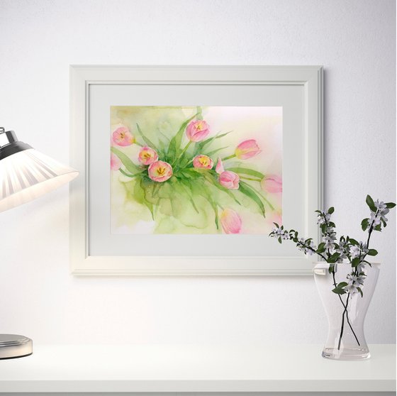 Pink Tulips in Watercolor