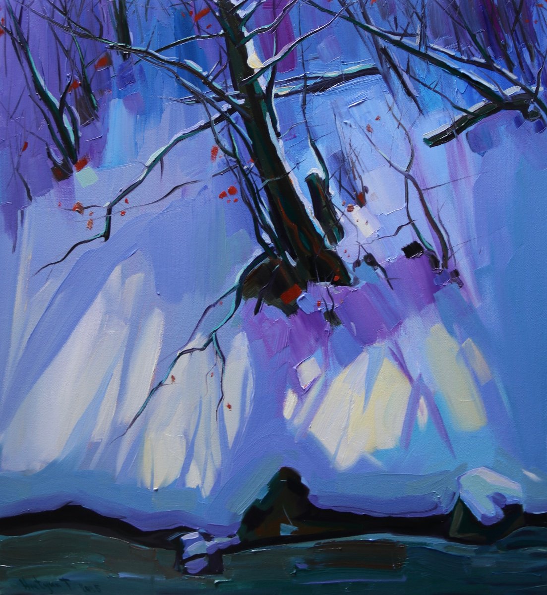 Expressive Landscape Oil Painting By Tigran Avetyan, 20 X 22", Winter, Original Artwork