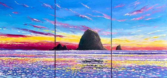 Oversized abstract landscape painting on canvas, seascape painting